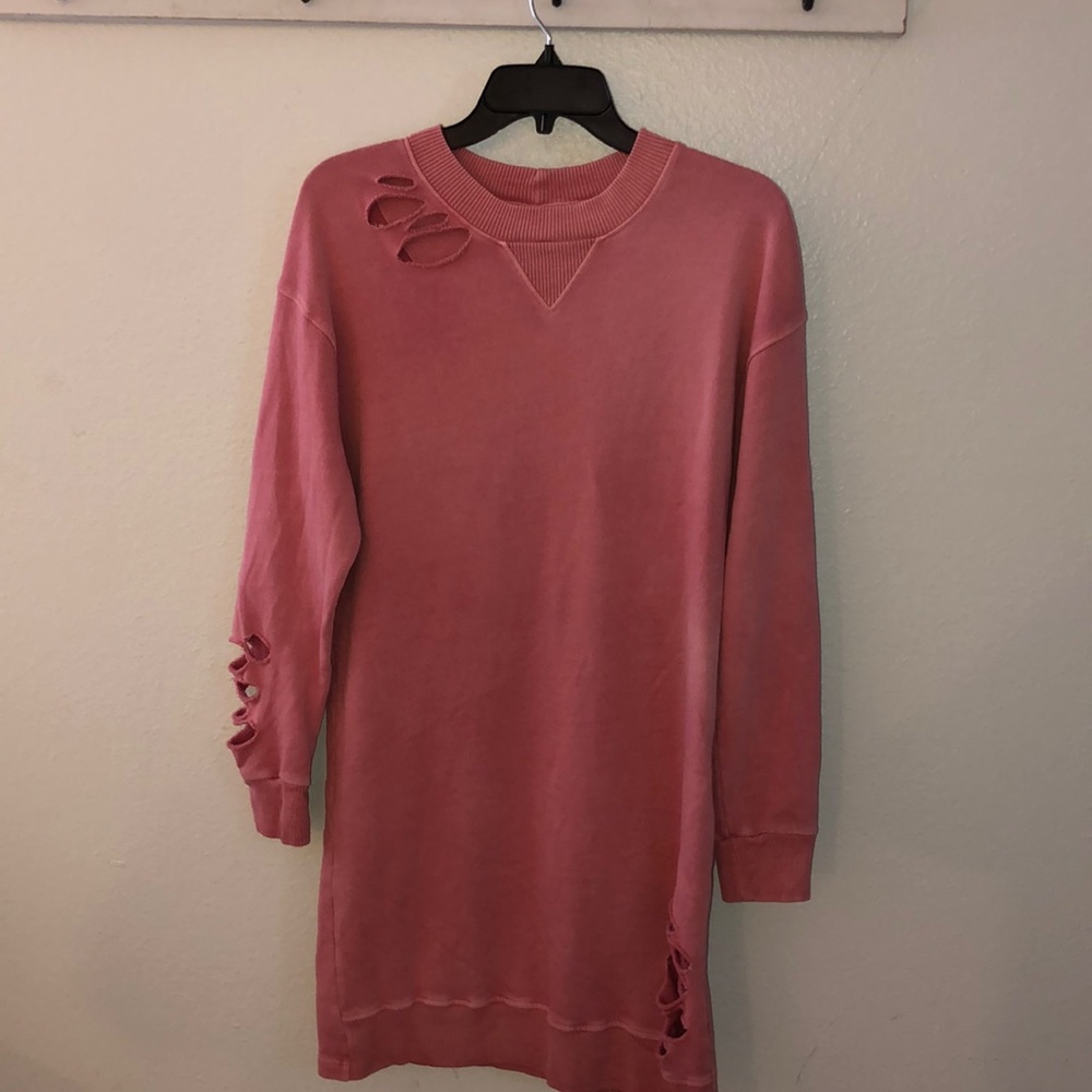 NWOT Distressed Sweatshirt Dress in Pink
